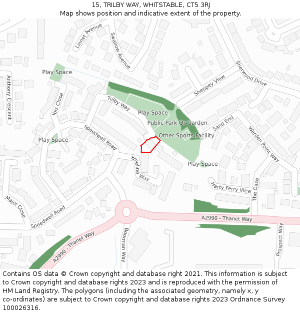 15, TRILBY WAY, WHITSTABLE, CT5 3RJ: Location map and indicative extent of plot