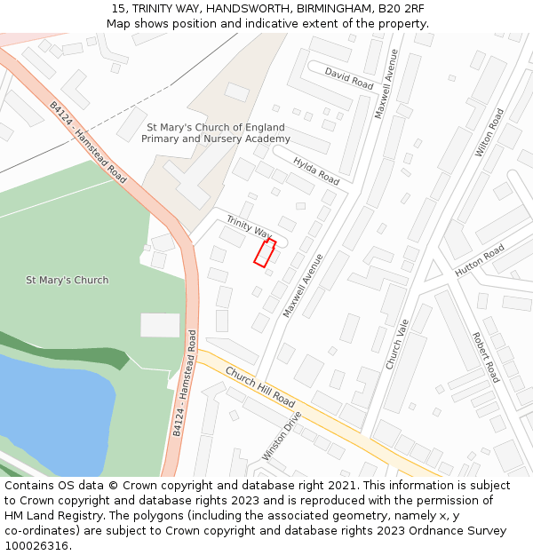 15, TRINITY WAY, HANDSWORTH, BIRMINGHAM, B20 2RF: Location map and indicative extent of plot