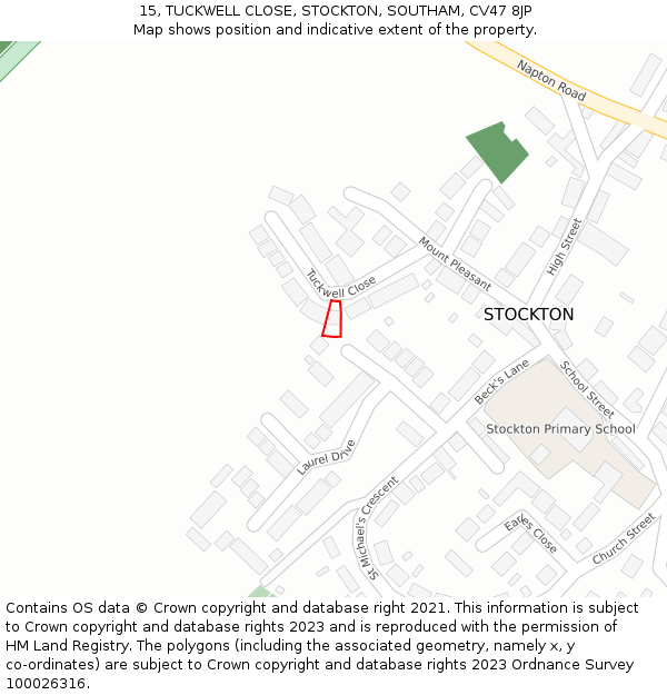 15, TUCKWELL CLOSE, STOCKTON, SOUTHAM, CV47 8JP: Location map and indicative extent of plot