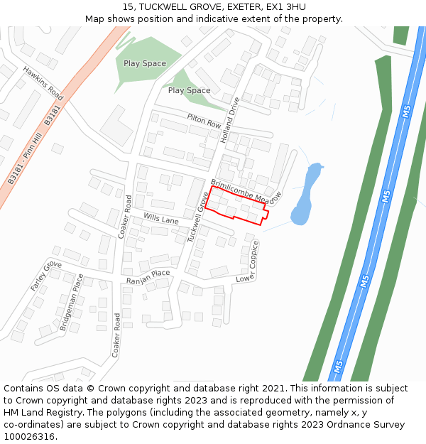 15, TUCKWELL GROVE, EXETER, EX1 3HU: Location map and indicative extent of plot
