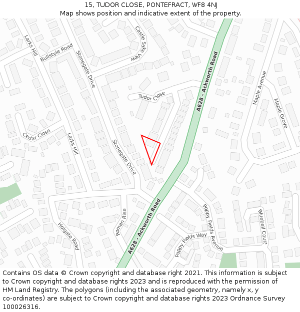 15, TUDOR CLOSE, PONTEFRACT, WF8 4NJ: Location map and indicative extent of plot