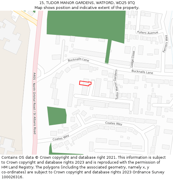 15, TUDOR MANOR GARDENS, WATFORD, WD25 9TQ: Location map and indicative extent of plot