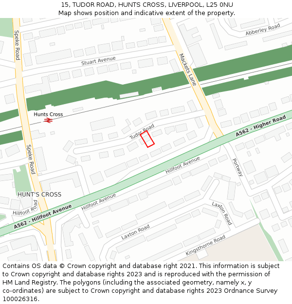 15, TUDOR ROAD, HUNTS CROSS, LIVERPOOL, L25 0NU: Location map and indicative extent of plot