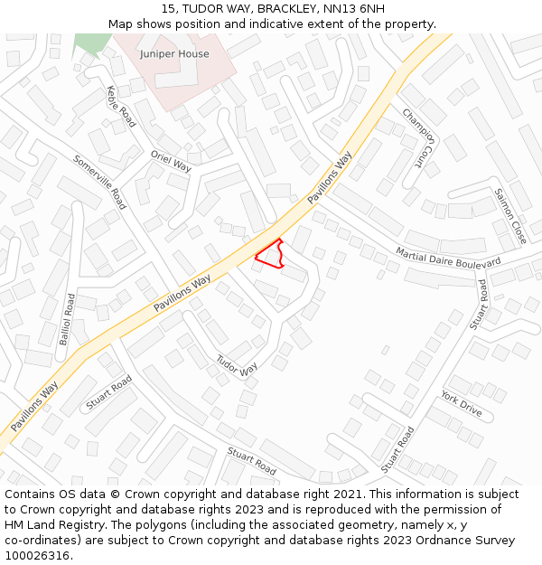 15, TUDOR WAY, BRACKLEY, NN13 6NH: Location map and indicative extent of plot