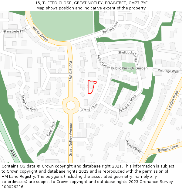 15, TUFTED CLOSE, GREAT NOTLEY, BRAINTREE, CM77 7YE: Location map and indicative extent of plot