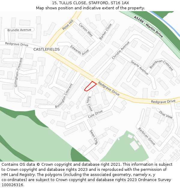 15, TULLIS CLOSE, STAFFORD, ST16 1AX: Location map and indicative extent of plot