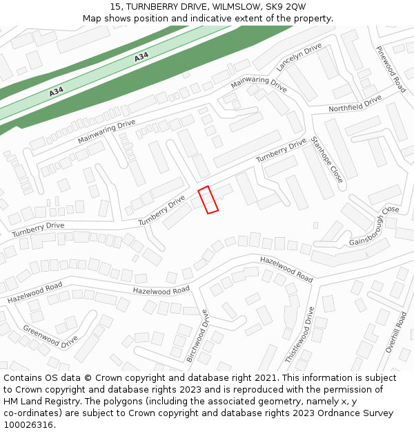 15, TURNBERRY DRIVE, WILMSLOW, SK9 2QW: Location map and indicative extent of plot