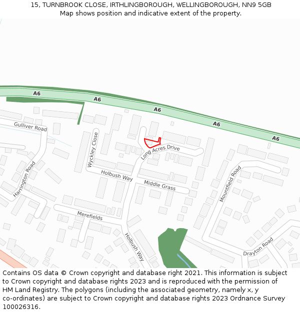 15, TURNBROOK CLOSE, IRTHLINGBOROUGH, WELLINGBOROUGH, NN9 5GB: Location map and indicative extent of plot