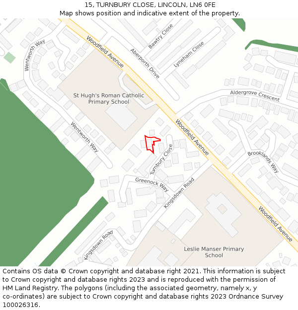 15, TURNBURY CLOSE, LINCOLN, LN6 0FE: Location map and indicative extent of plot