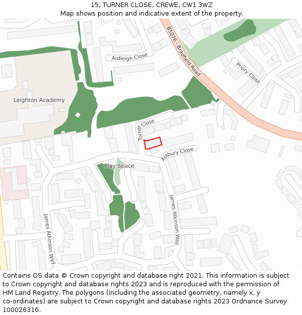 15, TURNER CLOSE, CREWE, CW1 3WZ: Location map and indicative extent of plot