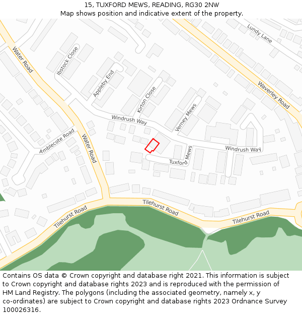15, TUXFORD MEWS, READING, RG30 2NW: Location map and indicative extent of plot