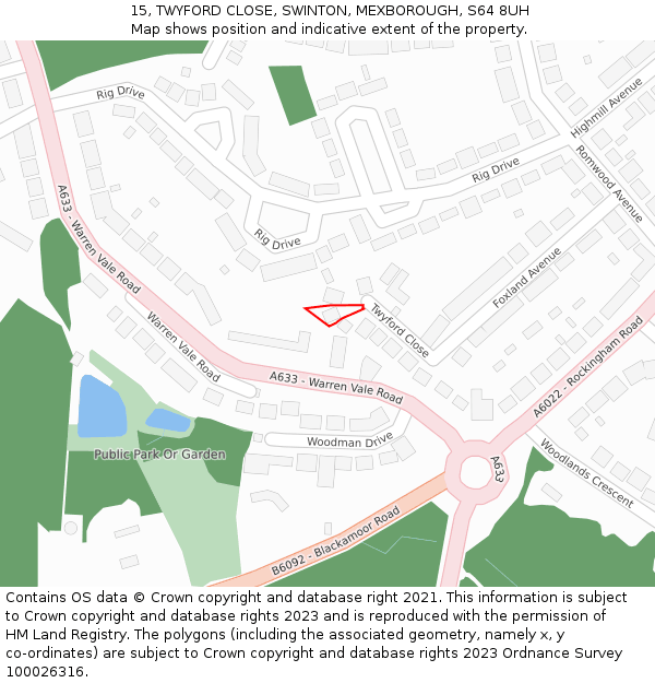 15, TWYFORD CLOSE, SWINTON, MEXBOROUGH, S64 8UH: Location map and indicative extent of plot