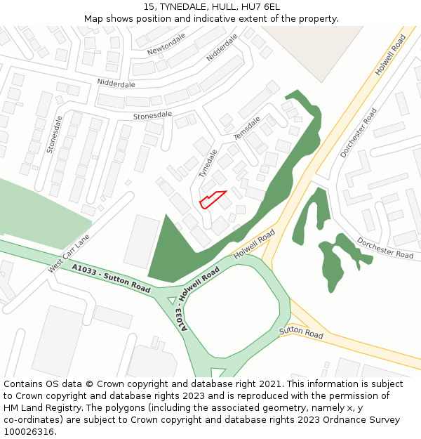 15, TYNEDALE, HULL, HU7 6EL: Location map and indicative extent of plot