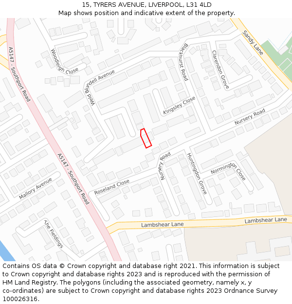 15, TYRERS AVENUE, LIVERPOOL, L31 4LD: Location map and indicative extent of plot