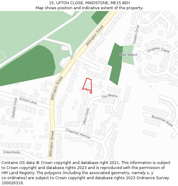 15, UFTON CLOSE, MAIDSTONE, ME15 8EH: Location map and indicative extent of plot