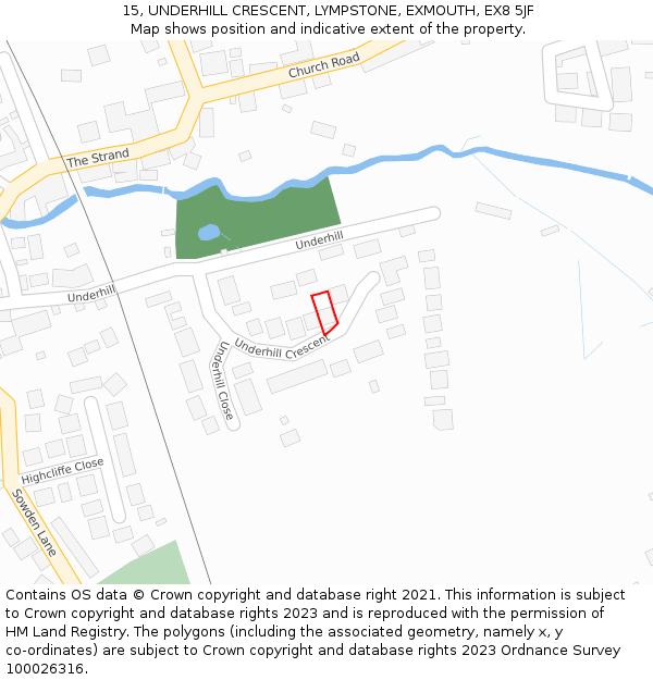 15, UNDERHILL CRESCENT, LYMPSTONE, EXMOUTH, EX8 5JF: Location map and indicative extent of plot
