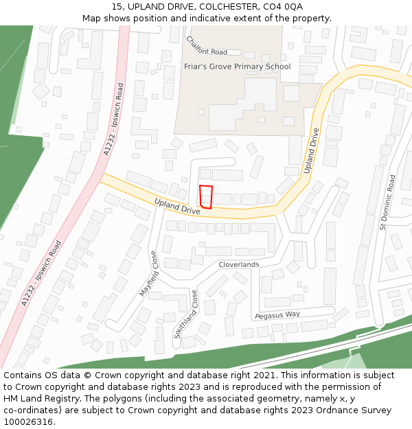 15, UPLAND DRIVE, COLCHESTER, CO4 0QA: Location map and indicative extent of plot