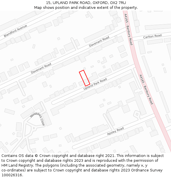 15, UPLAND PARK ROAD, OXFORD, OX2 7RU: Location map and indicative extent of plot