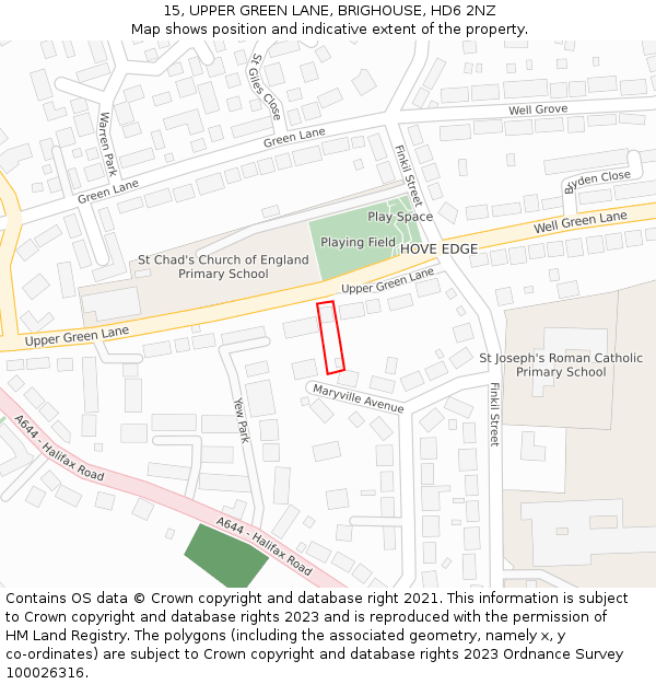 15, UPPER GREEN LANE, BRIGHOUSE, HD6 2NZ: Location map and indicative extent of plot