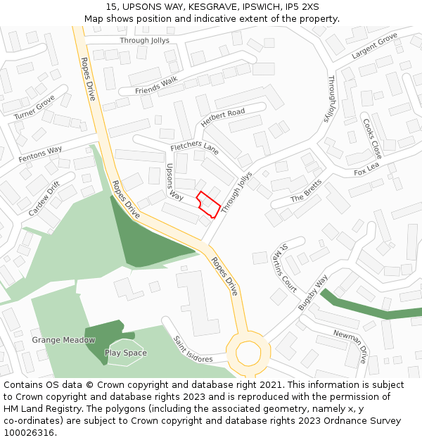 15, UPSONS WAY, KESGRAVE, IPSWICH, IP5 2XS: Location map and indicative extent of plot