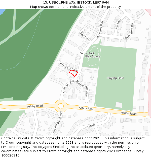 15, USBOURNE WAY, IBSTOCK, LE67 6AH: Location map and indicative extent of plot