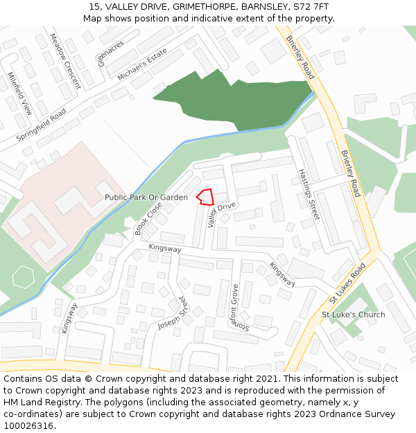 15, VALLEY DRIVE, GRIMETHORPE, BARNSLEY, S72 7FT: Location map and indicative extent of plot