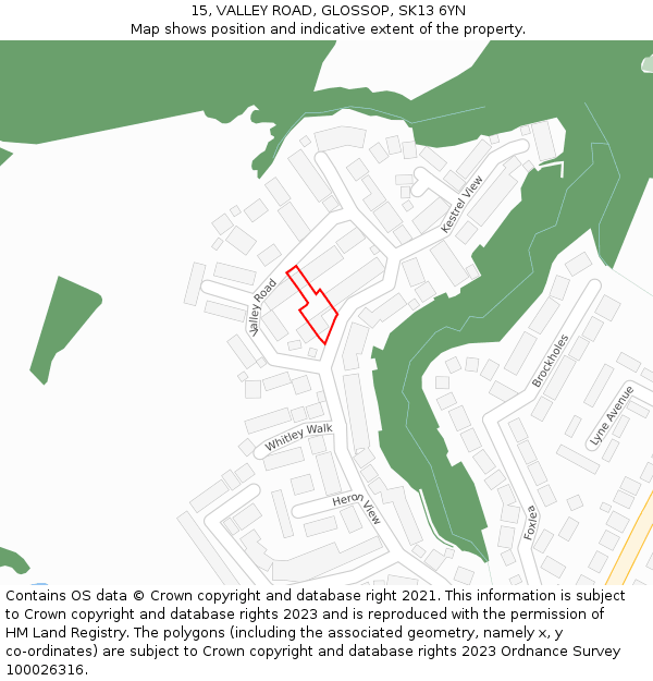 15, VALLEY ROAD, GLOSSOP, SK13 6YN: Location map and indicative extent of plot