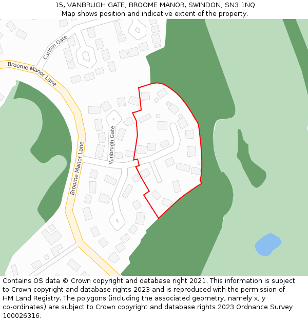 15, VANBRUGH GATE, BROOME MANOR, SWINDON, SN3 1NQ: Location map and indicative extent of plot