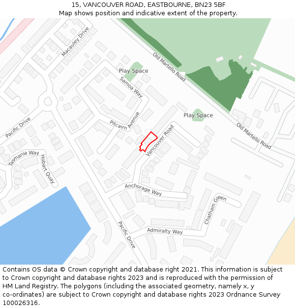 15, VANCOUVER ROAD, EASTBOURNE, BN23 5BF: Location map and indicative extent of plot