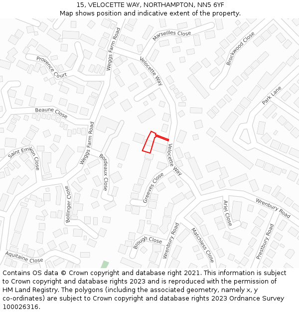 15, VELOCETTE WAY, NORTHAMPTON, NN5 6YF: Location map and indicative extent of plot