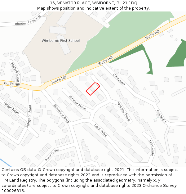 15, VENATOR PLACE, WIMBORNE, BH21 1DQ: Location map and indicative extent of plot
