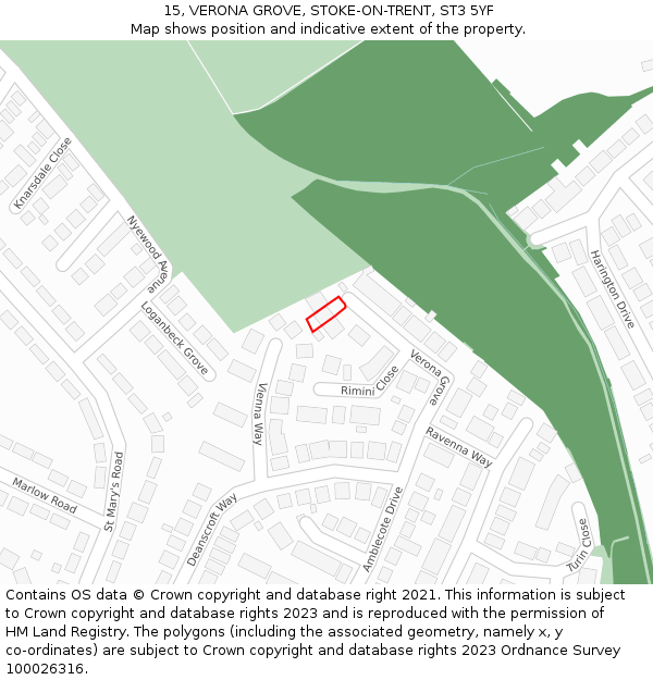 15, VERONA GROVE, STOKE-ON-TRENT, ST3 5YF: Location map and indicative extent of plot