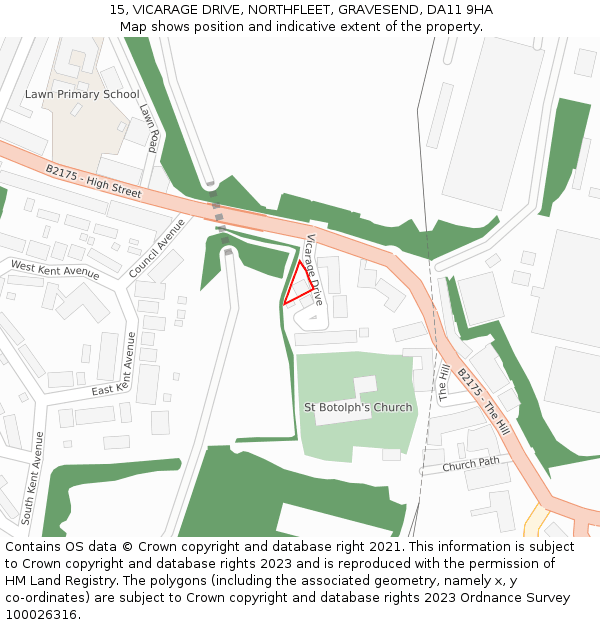 15, VICARAGE DRIVE, NORTHFLEET, GRAVESEND, DA11 9HA: Location map and indicative extent of plot