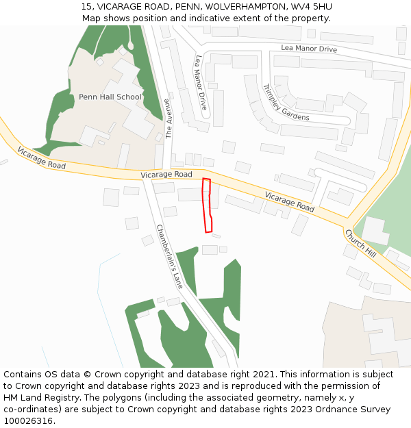 15, VICARAGE ROAD, PENN, WOLVERHAMPTON, WV4 5HU: Location map and indicative extent of plot