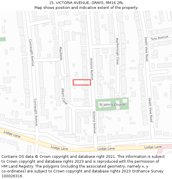 15, VICTORIA AVENUE, GRAYS, RM16 2RL: Location map and indicative extent of plot