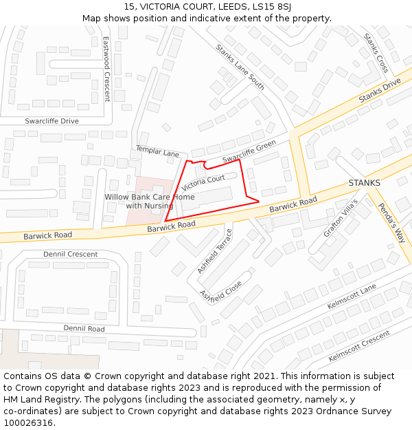 15, VICTORIA COURT, LEEDS, LS15 8SJ: Location map and indicative extent of plot