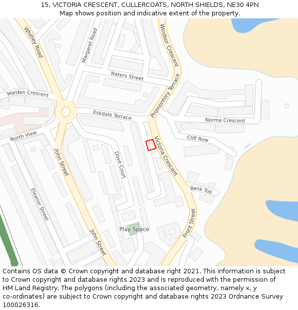 15, VICTORIA CRESCENT, CULLERCOATS, NORTH SHIELDS, NE30 4PN: Location map and indicative extent of plot