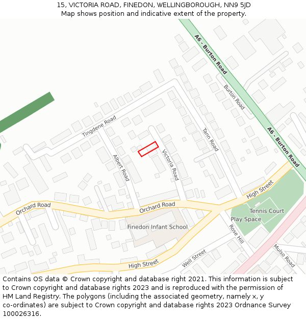 15, VICTORIA ROAD, FINEDON, WELLINGBOROUGH, NN9 5JD: Location map and indicative extent of plot