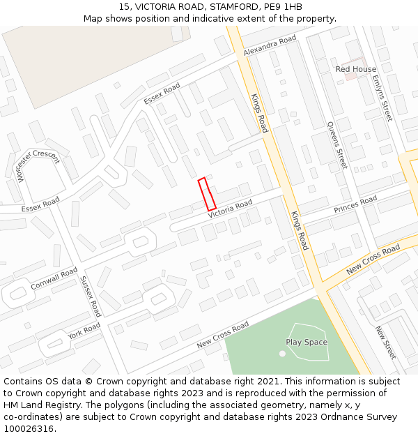 15, VICTORIA ROAD, STAMFORD, PE9 1HB: Location map and indicative extent of plot
