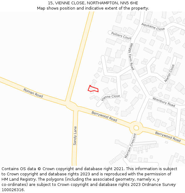 15, VIENNE CLOSE, NORTHAMPTON, NN5 6HE: Location map and indicative extent of plot