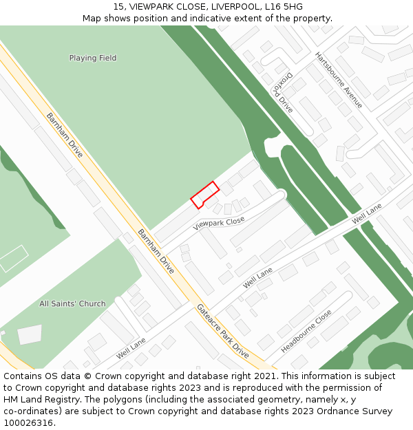 15, VIEWPARK CLOSE, LIVERPOOL, L16 5HG: Location map and indicative extent of plot