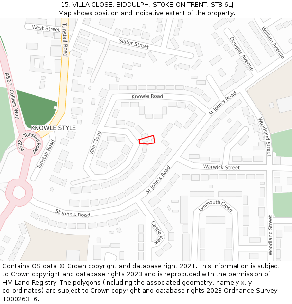 15, VILLA CLOSE, BIDDULPH, STOKE-ON-TRENT, ST8 6LJ: Location map and indicative extent of plot