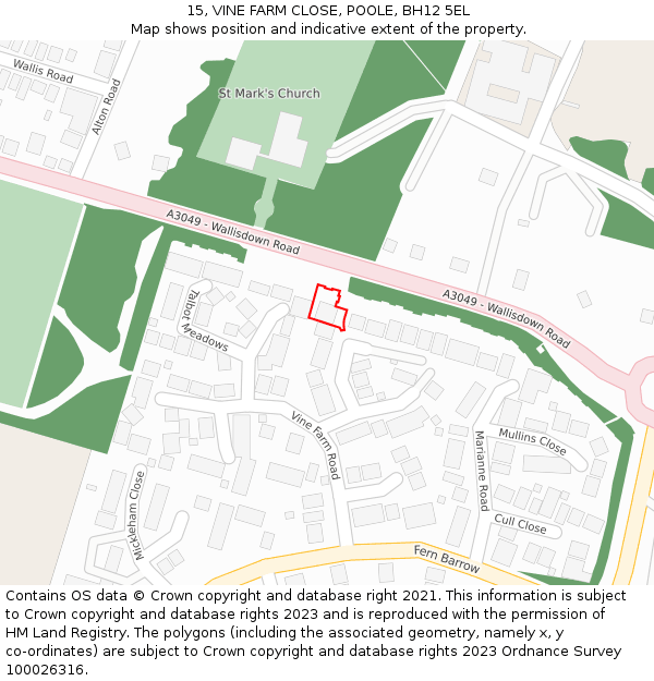 15, VINE FARM CLOSE, POOLE, BH12 5EL: Location map and indicative extent of plot