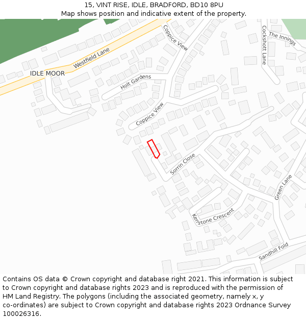 15, VINT RISE, IDLE, BRADFORD, BD10 8PU: Location map and indicative extent of plot