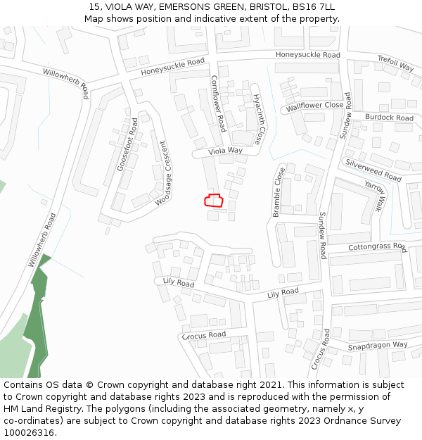 15, VIOLA WAY, EMERSONS GREEN, BRISTOL, BS16 7LL: Location map and indicative extent of plot