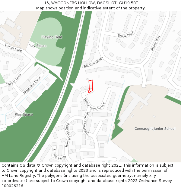 15, WAGGONERS HOLLOW, BAGSHOT, GU19 5RE: Location map and indicative extent of plot