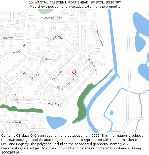 15, WAGTAIL CRESCENT, PORTISHEAD, BRISTOL, BS20 7PY: Location map and indicative extent of plot