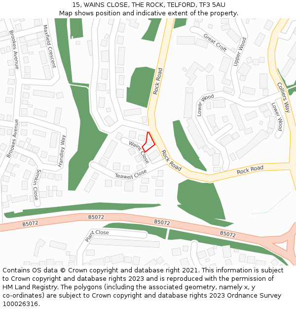 15, WAINS CLOSE, THE ROCK, TELFORD, TF3 5AU: Location map and indicative extent of plot
