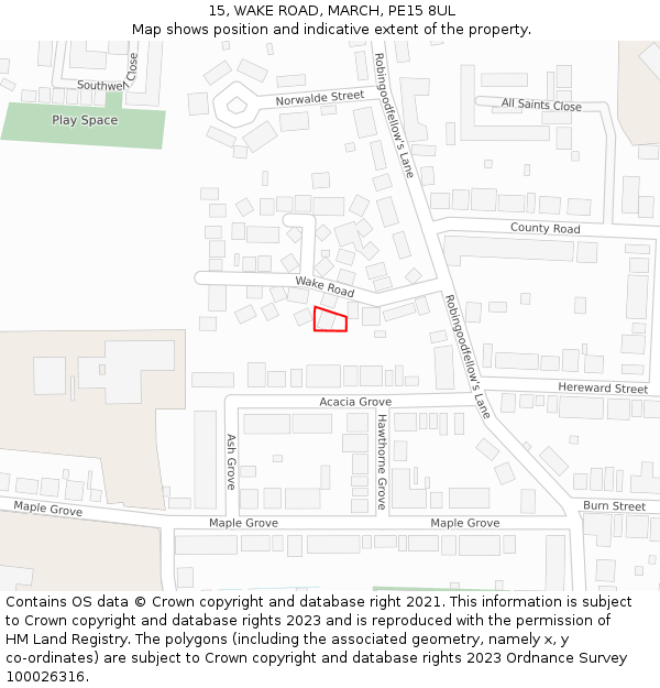 15, WAKE ROAD, MARCH, PE15 8UL: Location map and indicative extent of plot