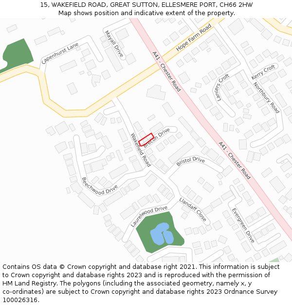 15, WAKEFIELD ROAD, GREAT SUTTON, ELLESMERE PORT, CH66 2HW: Location map and indicative extent of plot